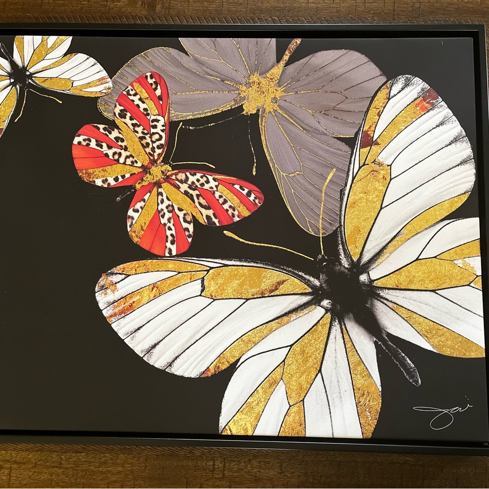 Butterfly Art Print with Gold and Red Accents